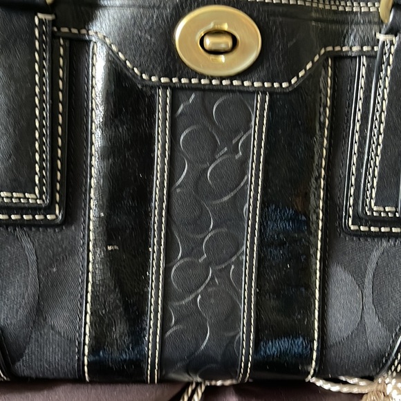 Coach Hampton Black C Monogram Leather/Canvas Satchel Handbag - Picture 12 of 15